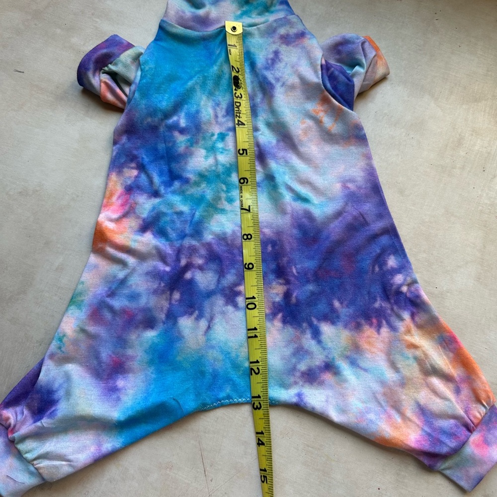 Handmade Tie-Dye Rainbow Pet Pajamas | Small Dog Apparel Upcycled - Picture 6 of 7